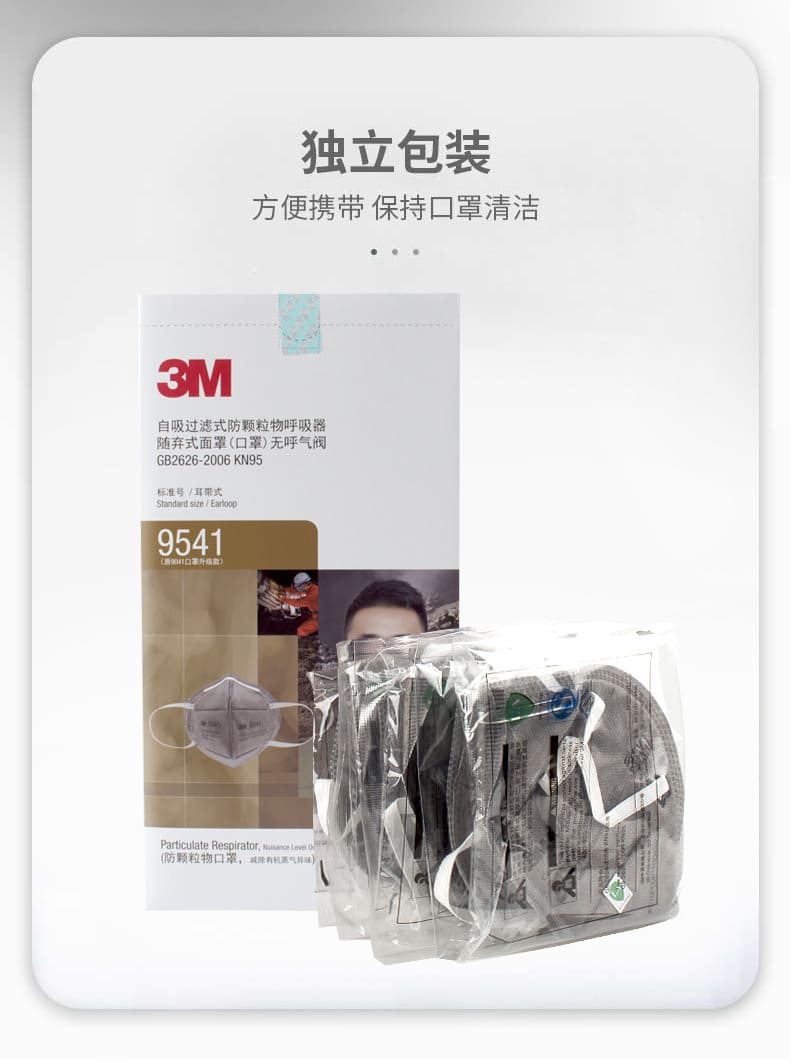 3M 9541 防颗粒物口罩 （耳带式、活性炭、减除有机蒸气异味、中国KN95认证）